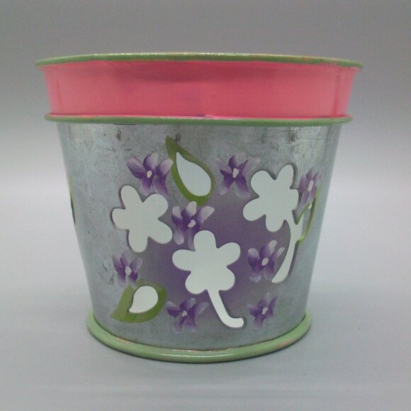 PartyLite Single Lilac Flower Galvanized Pot Votive Holder #7740 - Picture 1 of 8